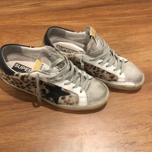 Distressed superstar printed leopard sneakers